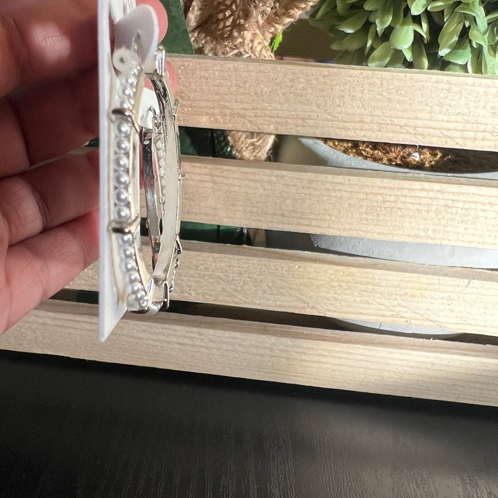 Laundry by Shelli Segal Silver Faux Pearls Hoop Earrings - Picture 4 of 5